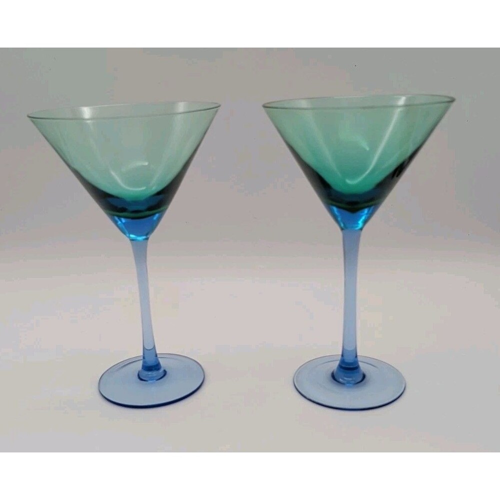 Vtg Pier 1 Green To Blue Martini Glasses Set Of 2